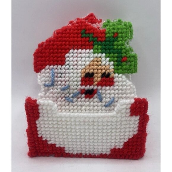 Christmas Plastic Canvas Coasters Set of 4 with Holder Mug Cup Kitsch Retro - Picture 1 of 14